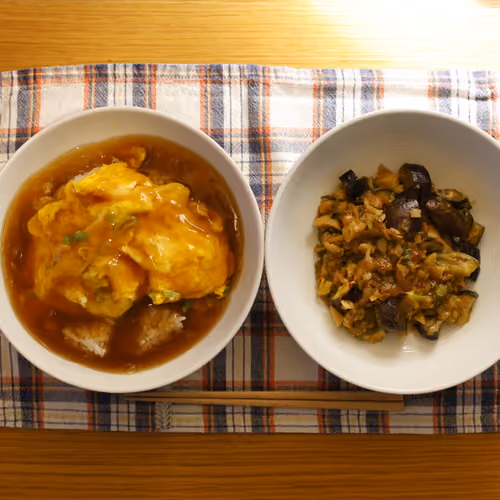 2026-07-19 の夕食（天津飯、麻婆茄子）