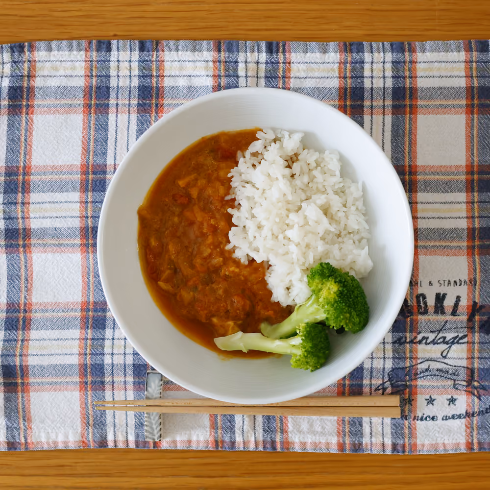カレーライス、ブロッコリー
